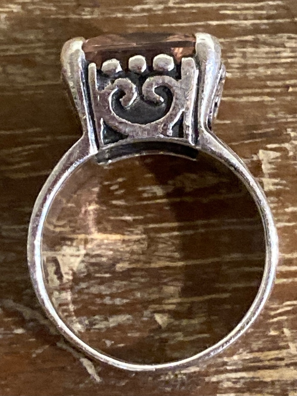 Silver Tone Statement Ring with Square Pink Gemstone • Size 6.25 - Picture 12 of 13